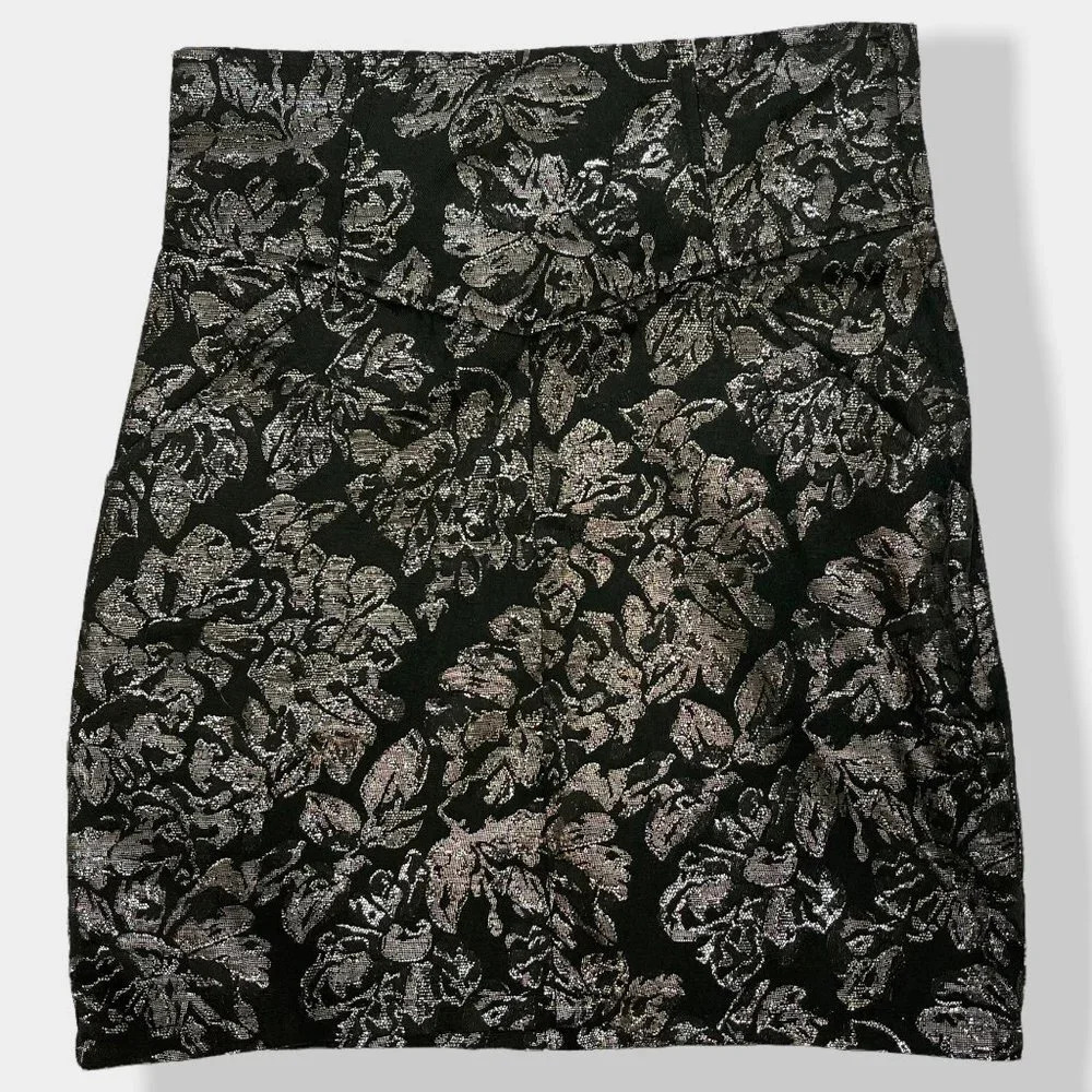 H&m Divided Metallic Gold Floral‎ Mini Skirt
